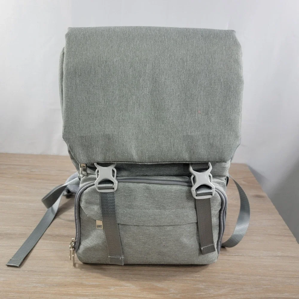 HWJF Gray Diaper Bag Backpack with USB Charging Port and Fold Out Station